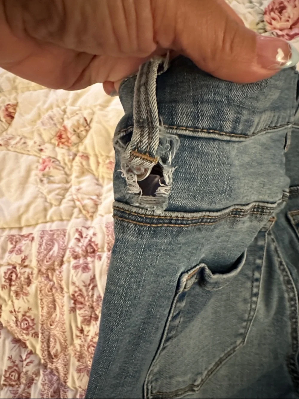 PacSun Blue Skinny Jeans with Red Rose Patches